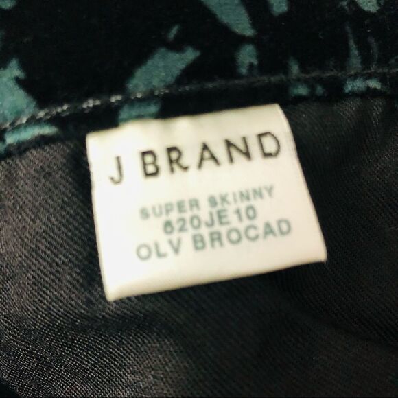 J Brand Olive Brocade Velvet Mid Rise Super Skinny Jeans 25 26 - Picture 7 of 9